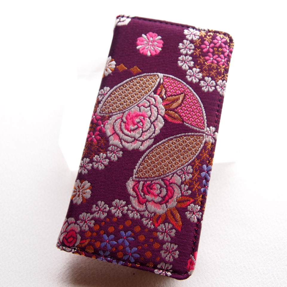 アイフォン6 6s 手帳型 ケース 紫 可愛い和柄で着物の柄を用いた アイフォンケース 四季彩の店